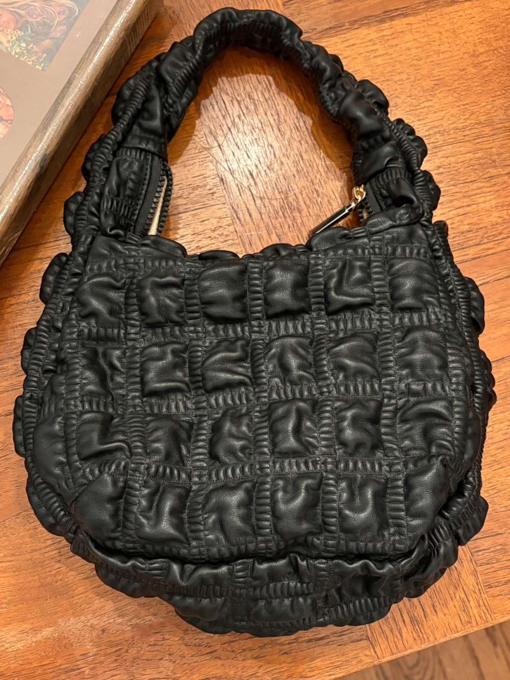 Jason Wu Black Quilted Ruched Zip Shoulder Bag Top Handle